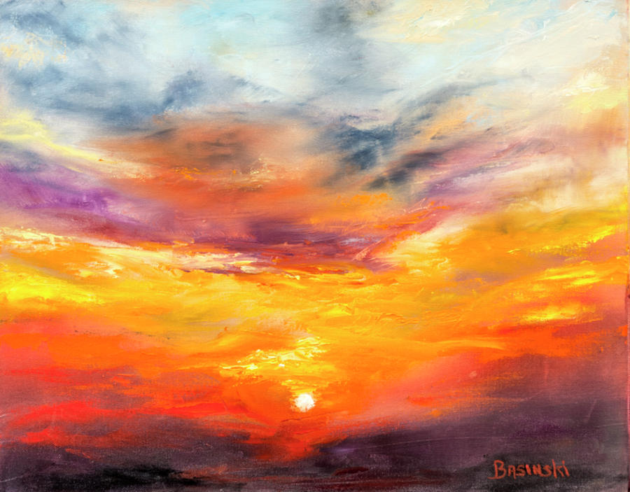 Sunset Painting - Setting Sun on Western Hills by Nancy Basinski