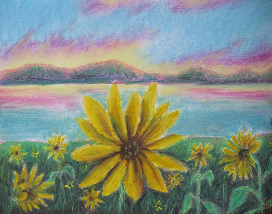 Setting Sunflower Painting by Jen Shearer