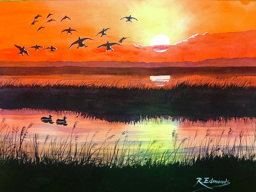 Wildlife Painting - Settling at Sundown by Raymond Edmonds