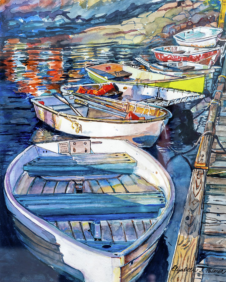 Seven Dinghies Painting by Elizabeth Palmer