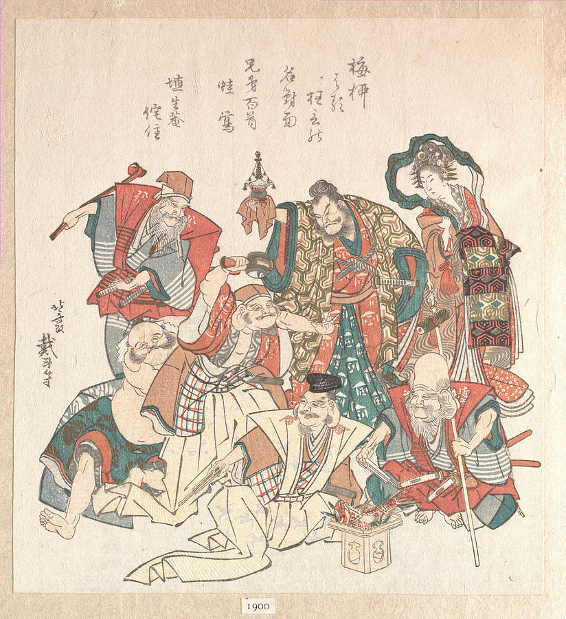 Vintage Mixed Media - Seven Gods of Good Fortune. by Hokusai Katsushika