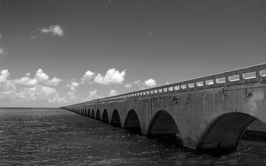 Seven Mile Bridge Forida Keys bw Photograph by Bob Pardue