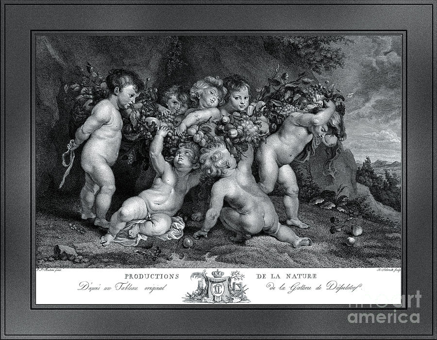 Seven Putti Carrying A Garland Of Fruit by William Dickinson Fine Art Xzendor7 Reproductions Drawing by Rolando Burbon