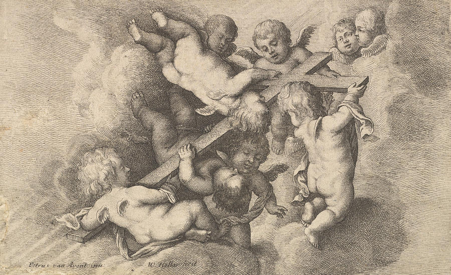 Seven Putti Carrying the Cross Relief by Wenceslaus Hollar