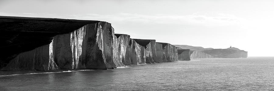 Seven sisters white chalk cliffs south coast england black and w Photograph by Sonny Ryse