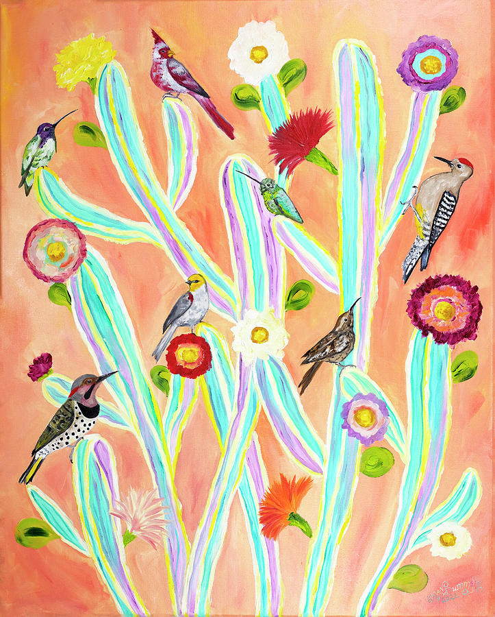 Hummingbird Painting - Seven Sonoran Birds by Aren Dummer