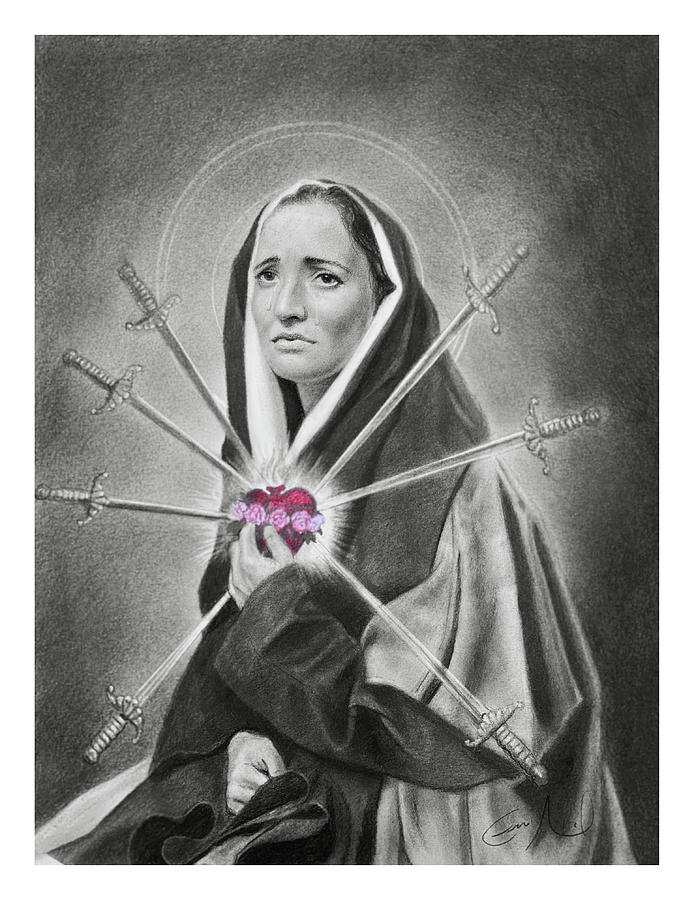 Blessed Mother Drawing - Seven Sorrows of Mary by Eric Armusik