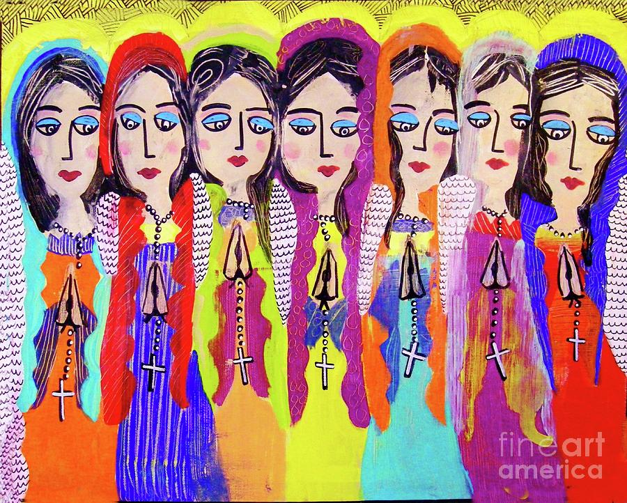 Seven Spanish Rainbow Angels Painting by Sandra Silberzweig
