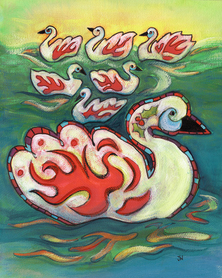 Seven Swans a-Swimming Painting by Jen Norton