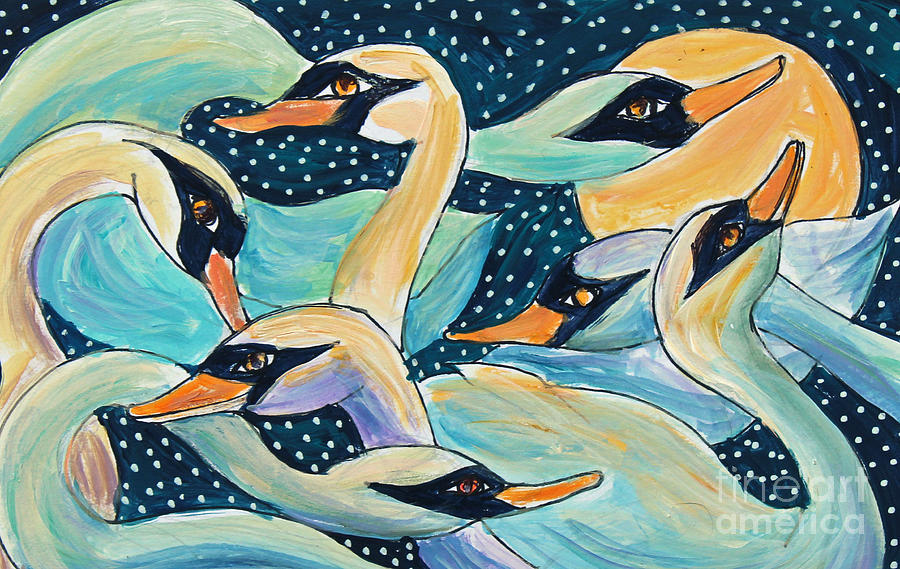 Seven Swans A Swimming Painting by Li Newton