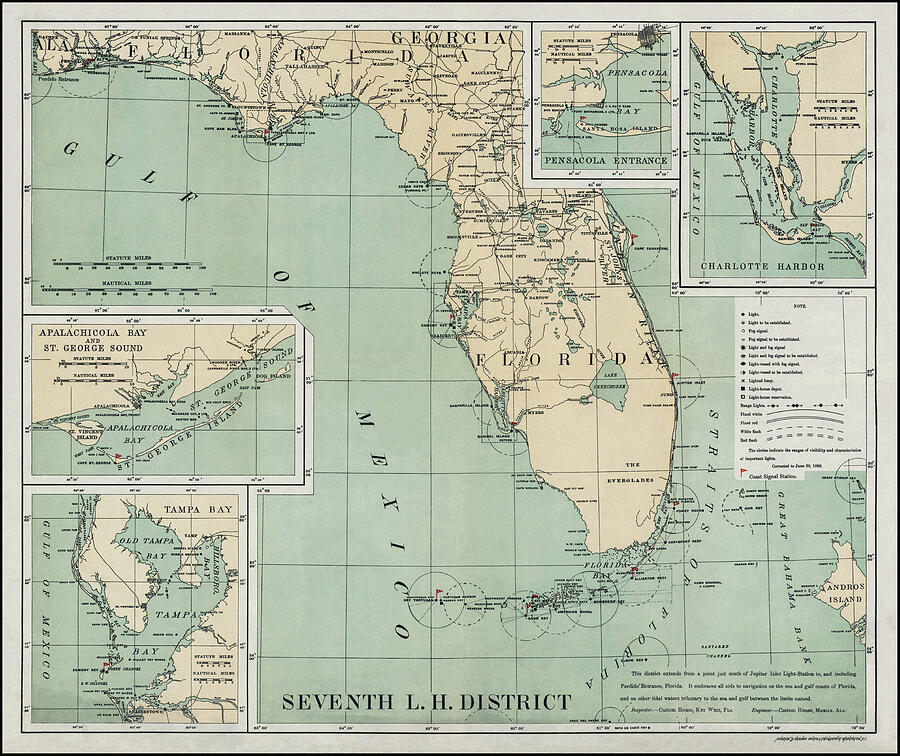 Seventh Light House District Vintage Map Florida 1898 Photograph by Carol Japp Seventh Light House District Vintage Map Florida 1898 Photograph by Carol Japp