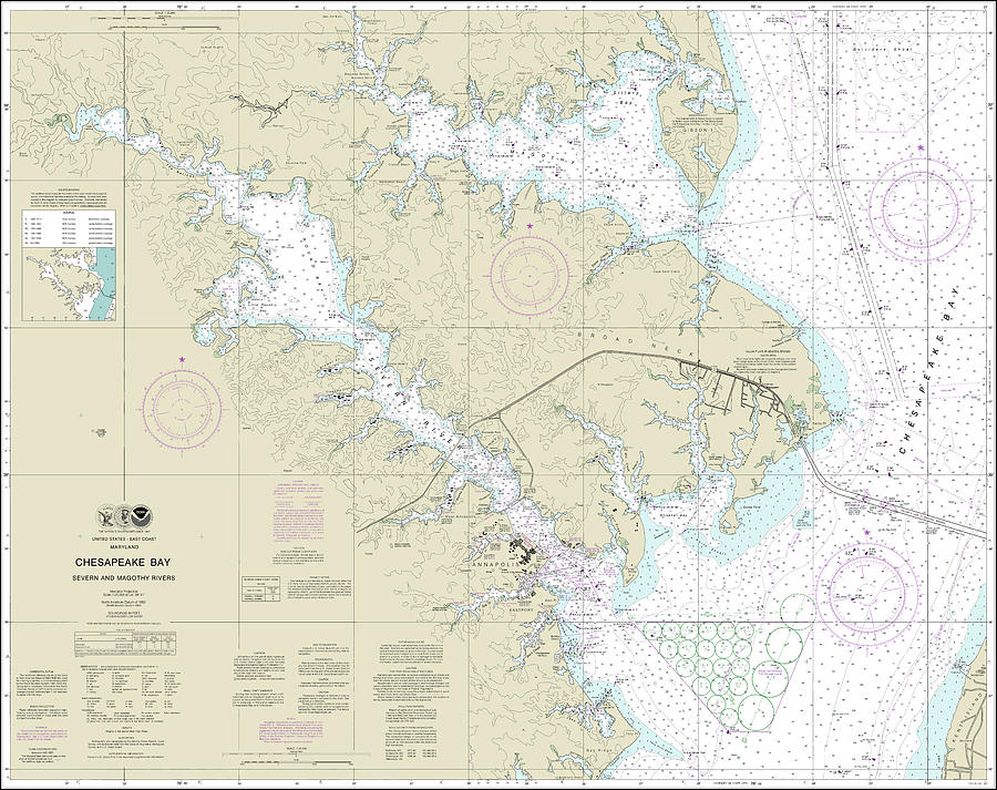 Severn and Magothy Rivers Nautical Chart 12282 No Borders Digital Art ...