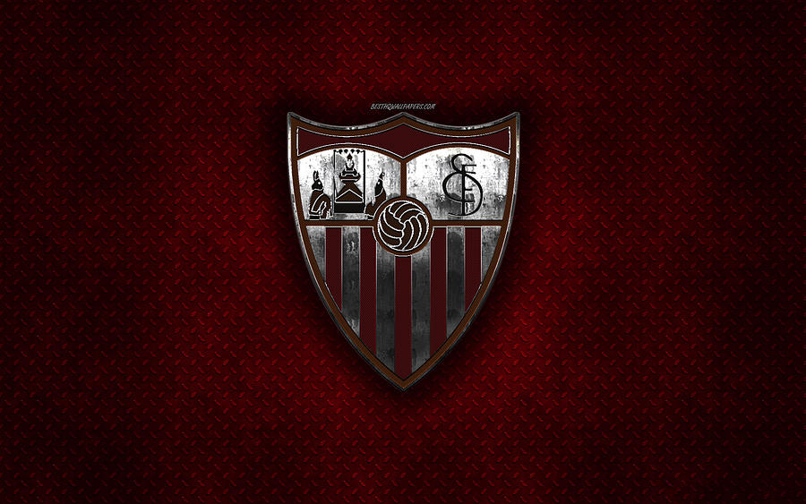 Sevilla FC Spanish football club red metal texture metal log