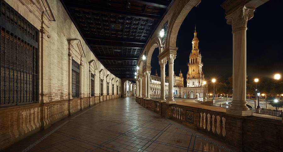 Seville Plaza de Espana night Photograph by Songquan Deng