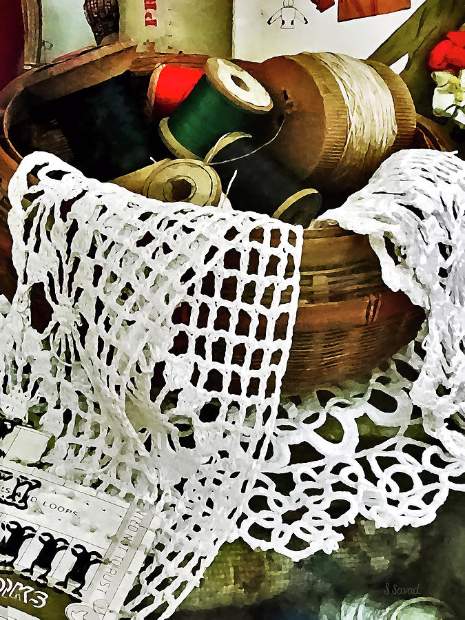 Sewing Basket With Thread and Lace Photograph by Susan Savad