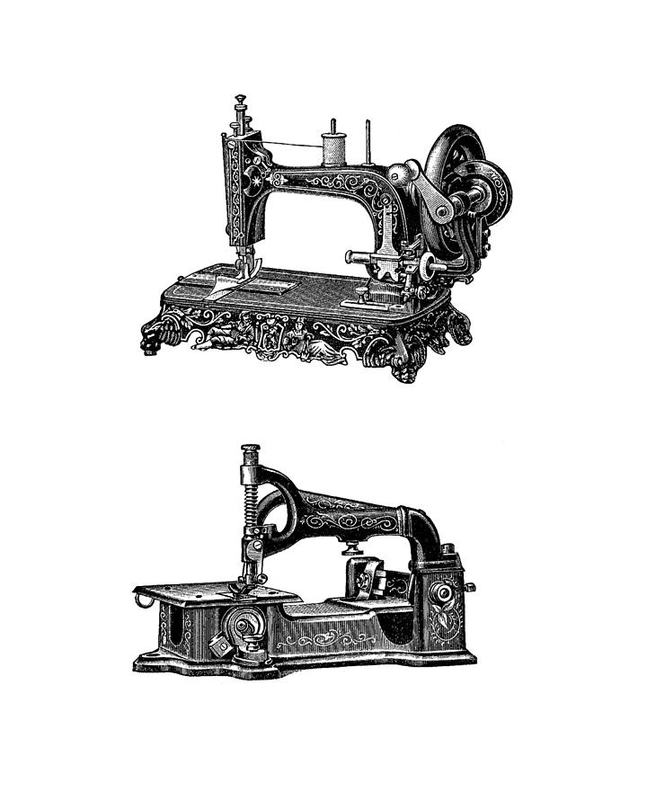 Black And White Digital Art - Sewing machines chart by Madame Memento