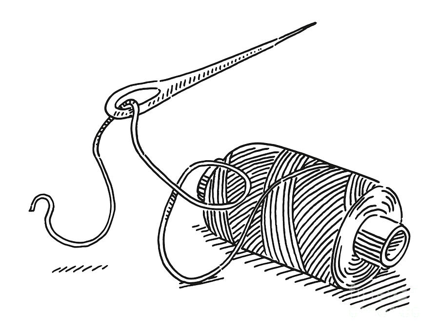 Sewing Needle And Thread Drawing Drawing by Frank Ramspott