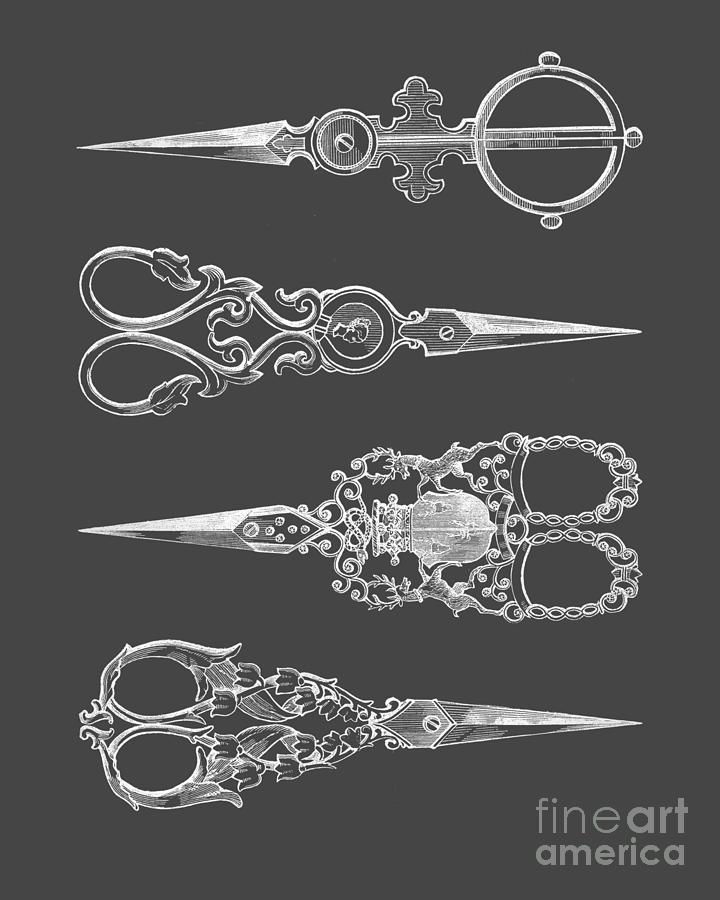 Vintage Digital Art - Sewing Scissors Collection by Madame Memento