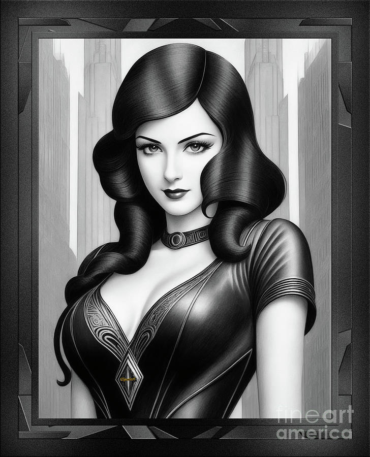 Sexy Art Deco Illustration Of A Captivating Enchanting Woman AI Concept Art by Xzendor7 Painting by Xzendor7