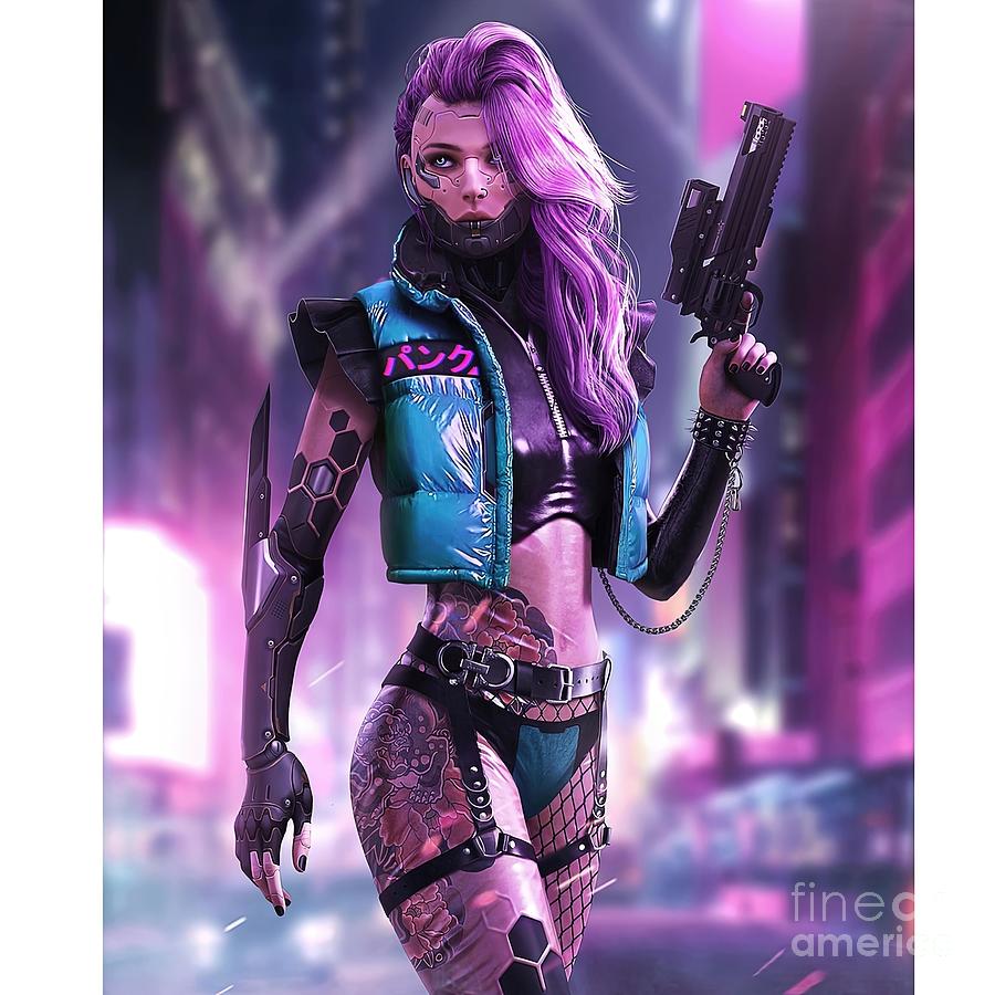 Sexy Cyberpunk girl Painting by Hunt Teagan - Pixels