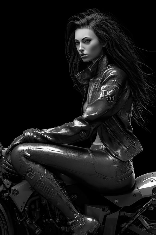 Sexy Dark Girl On Motorcycle Digital Art By Jim Brey Fine Art America