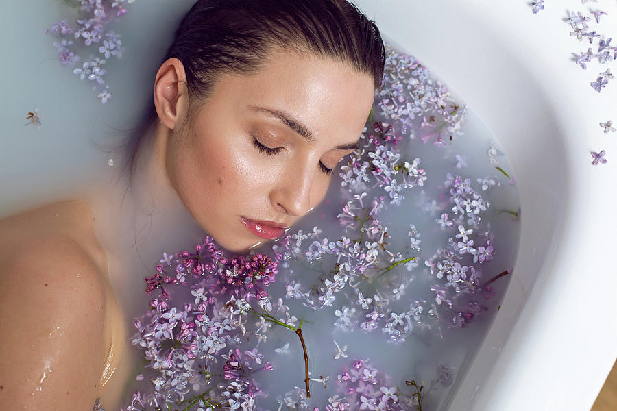 Sexy Fashionable Woman Lies In A Bathtub With Milk Photograph By Elena Saulich Fine Art America