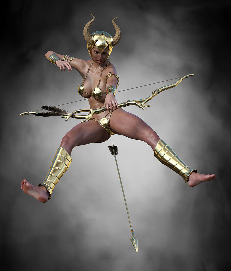 Sexy Female Archer With Golden Bow And Arrow 8 Digital Art