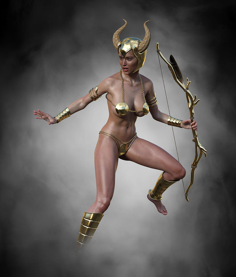 Sexy Female Archer With Golden Bow And Arrow 9 Digital Art