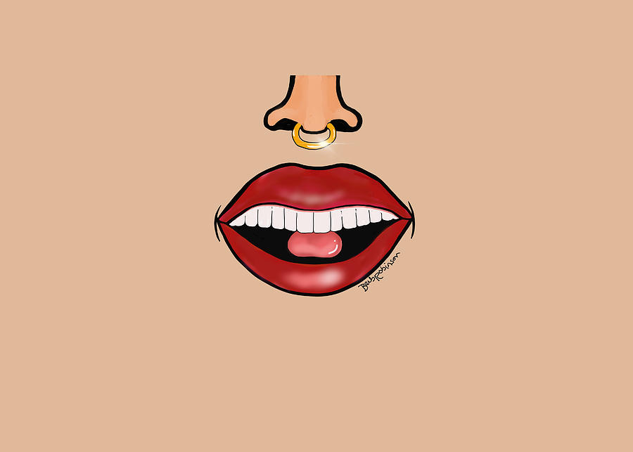 Sexy Lips Nose Ring Facemask Digital Art by Barb Robinson - Pixels