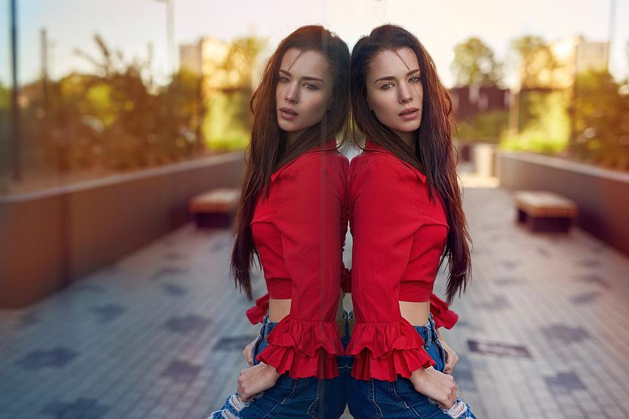 Sexy Model Red Dress Reflection Ultra HD Photograph by Astonishing Arts