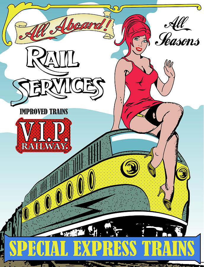 Vintage Digital Art - Sexy Pin-up railway poster by Long Shot