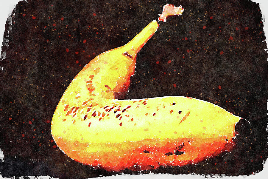 Sexy Ripe Banana Watercolor  Mixed Media by Shelli Fitzpatrick