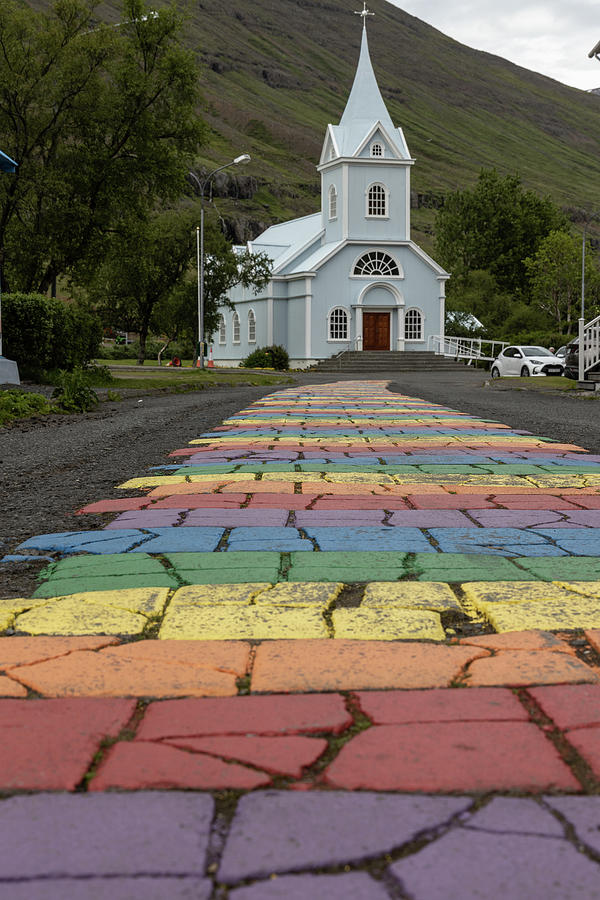 Seydisfjordur Church and rainbow Iceland  Photograph by John McGraw