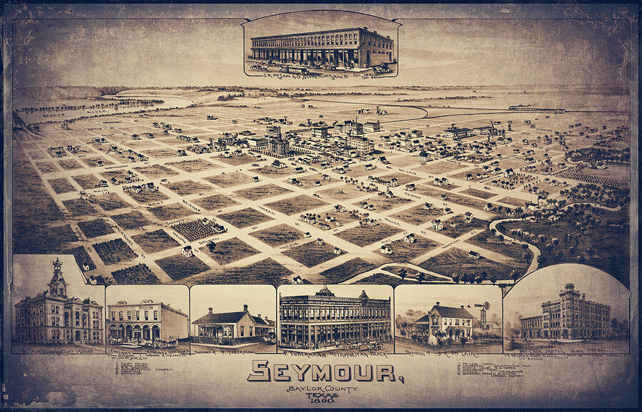 Seymour Texas Vintage Map Birds Eye View 1890 Sepia Photograph by Carol ...