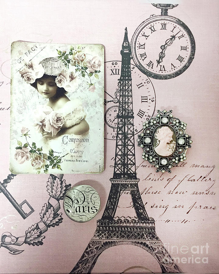 Shabby Chic Eiffel Tower Parisian Collage Montage Romantic Paris Typography Vintage Decor Photograph by Kathy Fornal