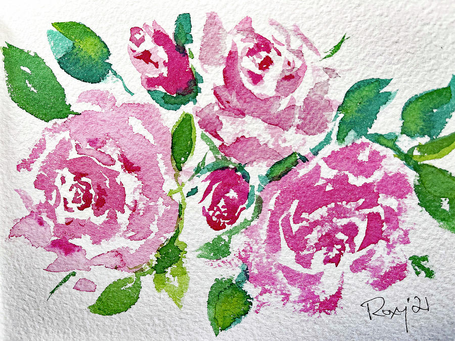 Shabby Watercolor Roses Painting by Roxy Rich