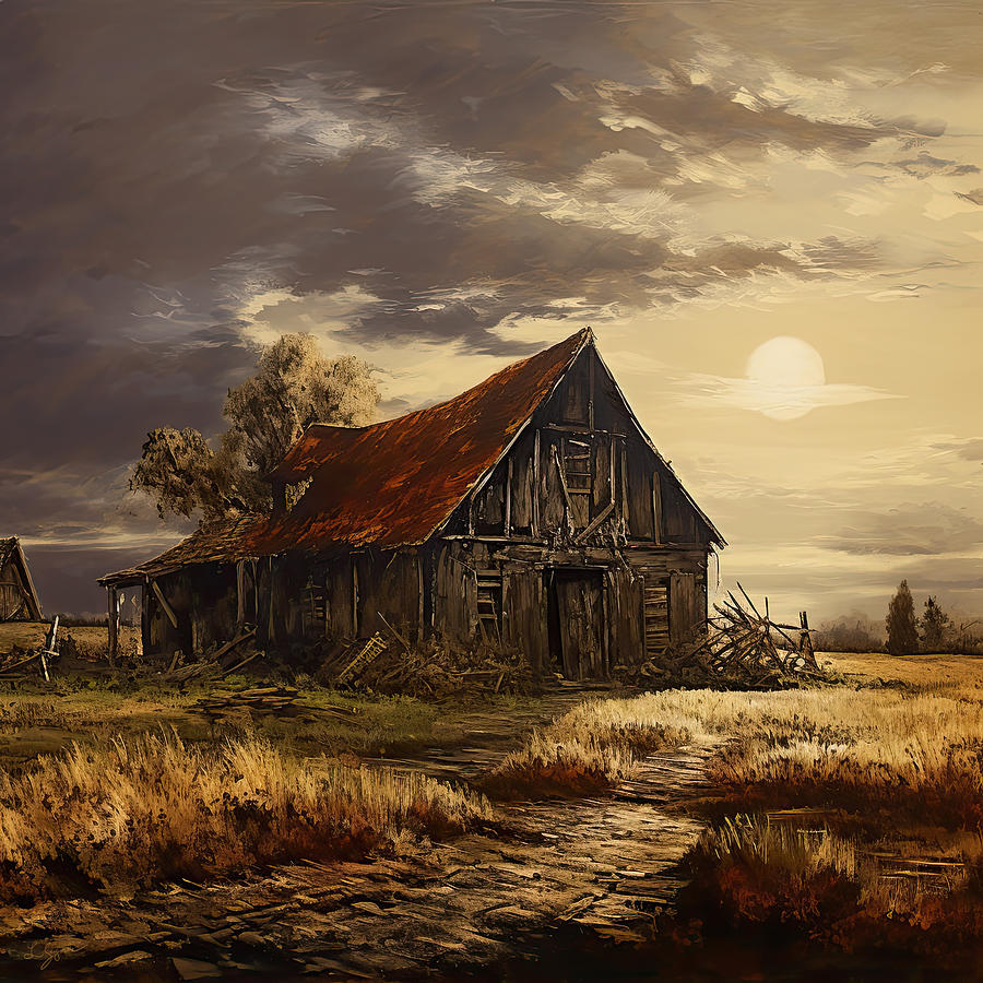 Shack Under Ominous Moon Painting by Lourry Legarde