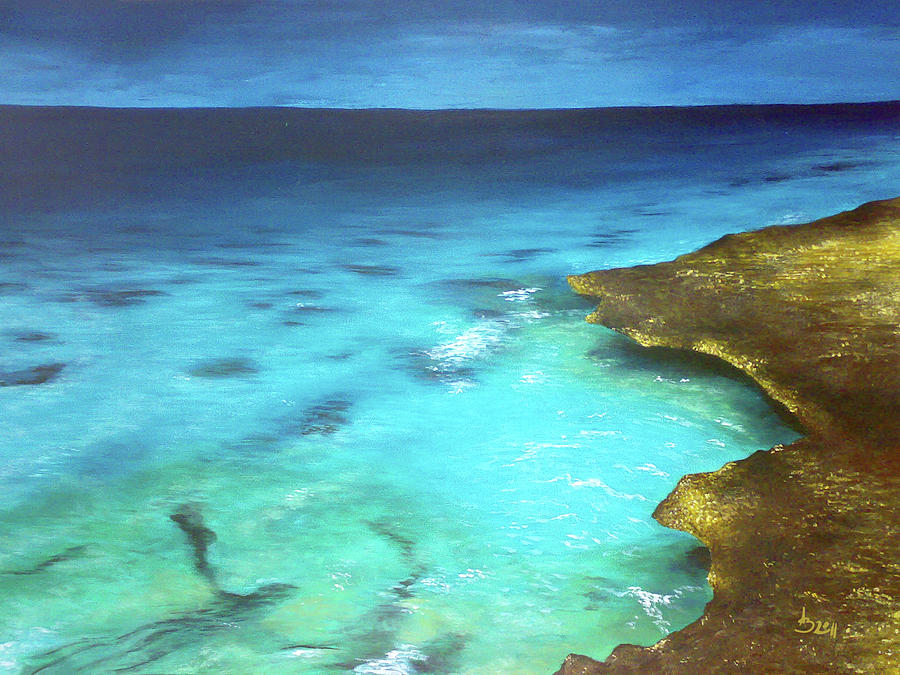 Azure Bright Blue Sea Painting in a Beautiful Sunlight, Summer Art Painting by Aneta Soukalova