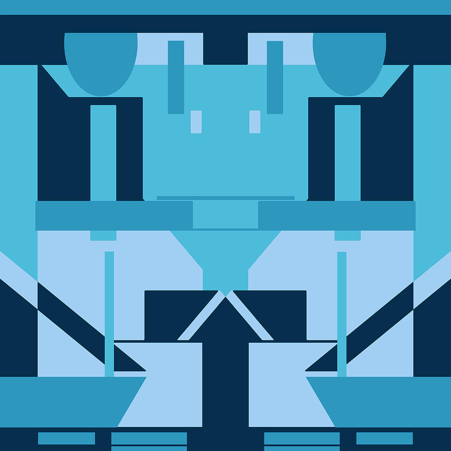 Shades of Blue Symmetrical Geometric Design Digital Art by Elastic Pixels