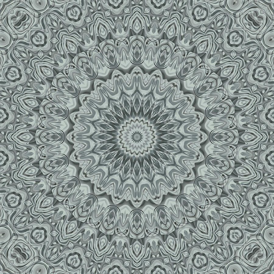 Shades of Gray Mandala Kaleidoscope Medallion Flower Digital Art by Mercury McCutcheon