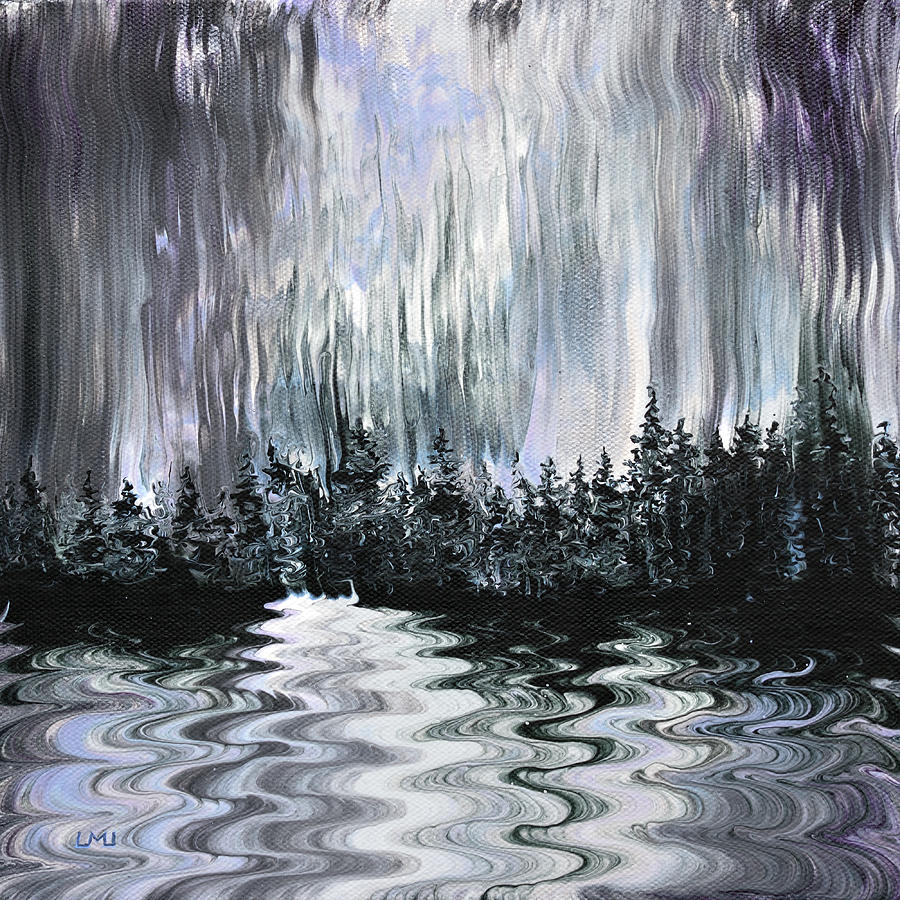 Winter Painting - Shades of Grey Rain Storm Over a Lake by Laura Iverson