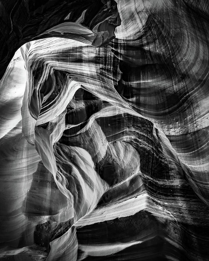 Shades Of Nature In Antelope Canyon - Black and White Photograph by Gregory Ballos