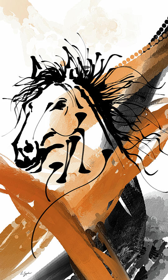 Shadow and Flame - Modern Horse Art - Black and Orange Art Painting by Lourry Legarde