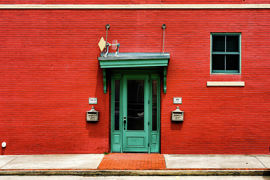 Red Wall, Green Door and Window Photograph by Glen Carpenter