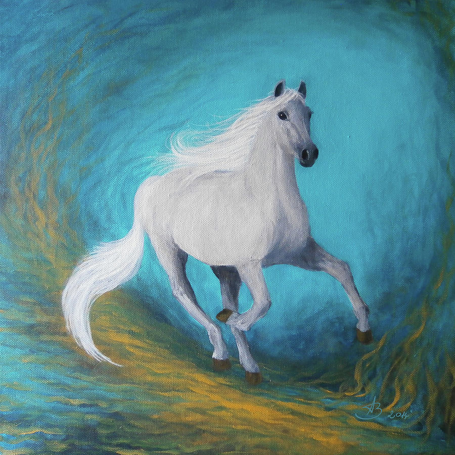 Beautiful White Horse, Running Wild and Free in a Dream Painting by Aneta Soukalova