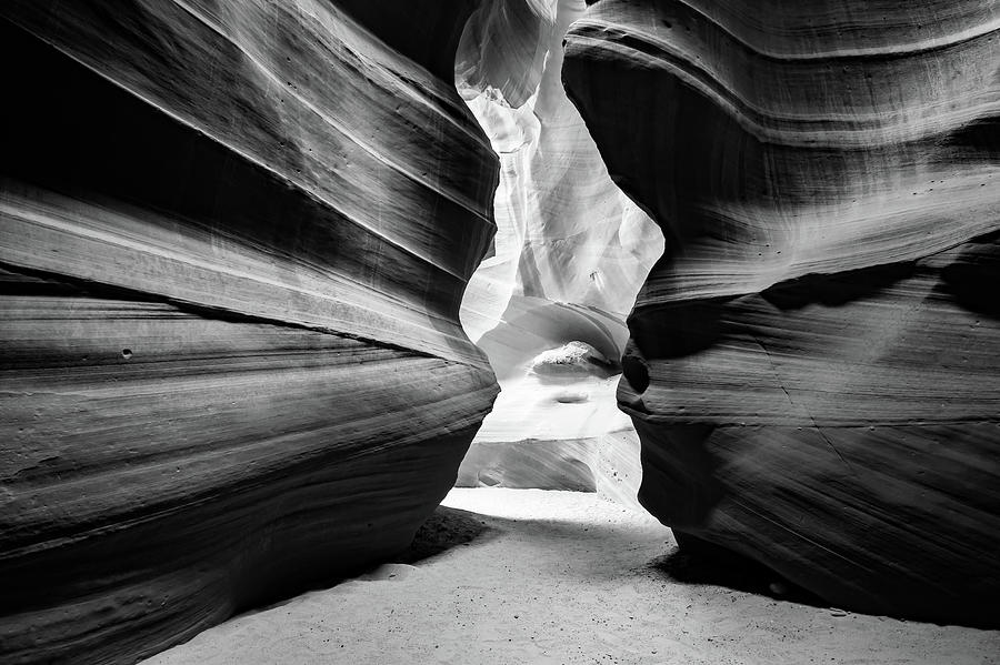 Shadows and Textures - Antelope Canyon In Black And White Photograph by Gregory Ballos