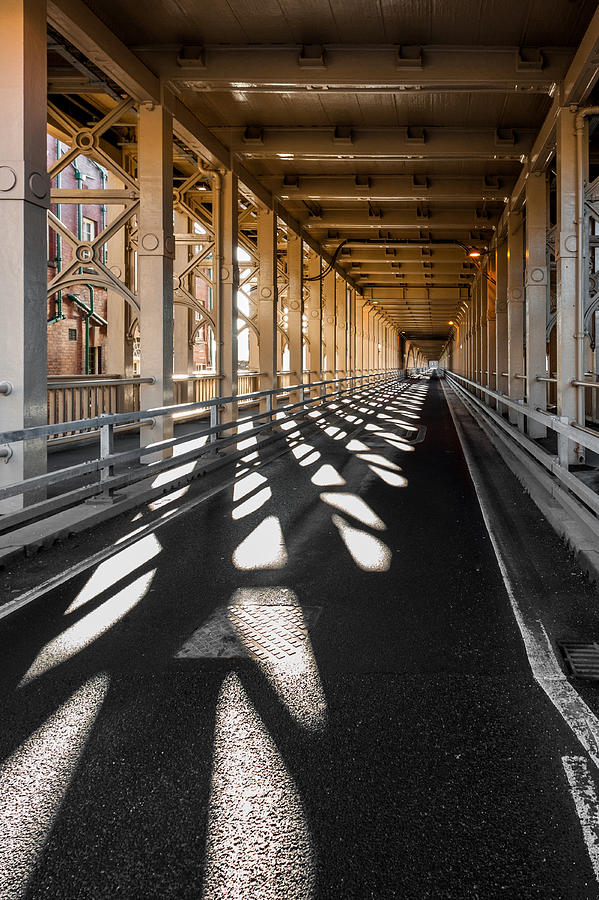 Shadows in the High Level Bridge-Newcastle. Photograph by Photography by David A Johnson.