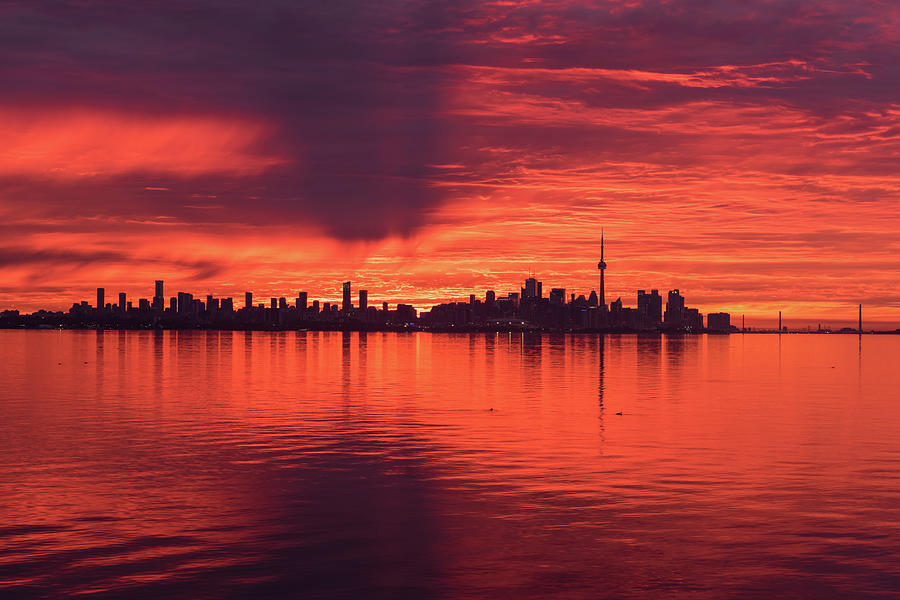 Shadows Of Clouds - Resplendent Sunup Behind Toronto Distinctive Skyline Photograph