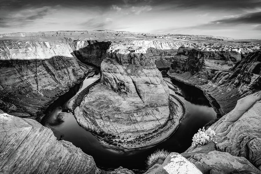 Grand Canyon National Park Photograph - Morning Shadows At Horseshoe Bend - Black and White by Gregory Ballos