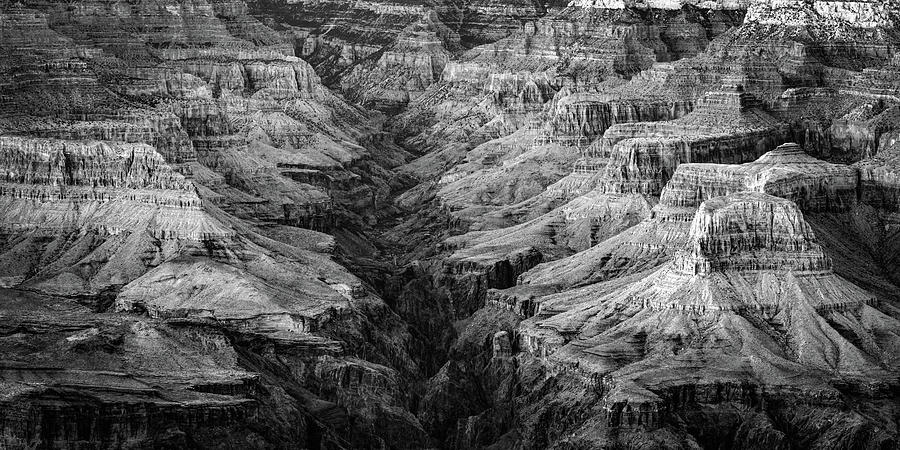 Shadows Of Time - Grand Canyon Arizona Panoramic Landscape In Black and White Photograph by Gregory Ballos